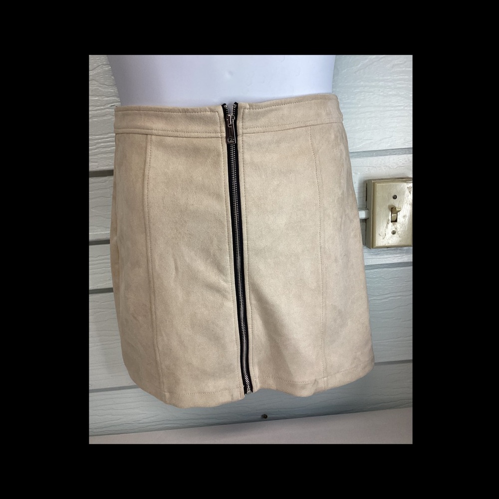 Cream Zip-Front Mini Skirt